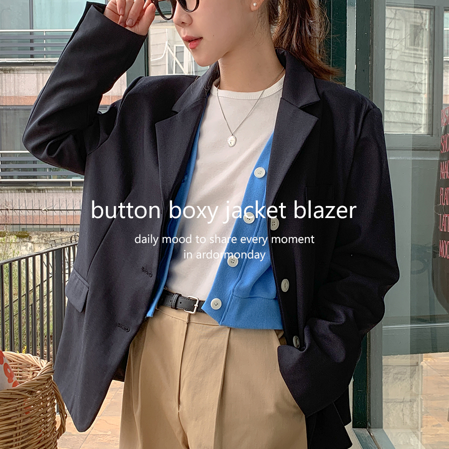 [고퀄리티💙모던룩] 버튼소매 박시 자켓 블레이저 봄자켓 봄신상 여자재킷 스카이자켓 여자오버핏자켓 대디핏 싱글자켓