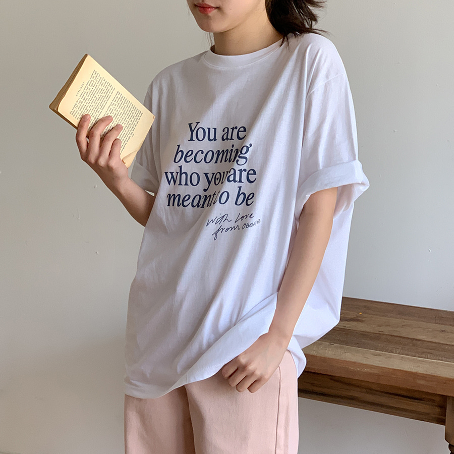[데일리룩🌼베이직] 비커밍 프린트 반팔티셔츠 오버핏 여름신상 봄신상 박시반팔 레터링티셔츠 면티 여자박스티셔츠